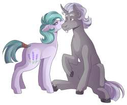 Size: 3500x2900 | Tagged: safe, artist:kikirdcz, imported from derpibooru, oc, oc only, oc:lavender joy, oc:polished lance, earth pony, pony, unicorn, butt, female, male, mare, plot, simple background, stallion, transparent background