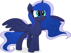 Size: 6001x4462 | Tagged: safe, artist:inaactive, artist:pumpkinpieforlife, imported from derpibooru, princess luna, alicorn, pony, absurd resolution, cute, ethereal mane, ethereal tail, female, happy, lunabetes, mare, simple background, solo, spread wings, transparent background, vector, wings