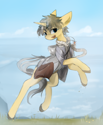 Size: 2100x2560 | Tagged: safe, artist:ssnerdy, imported from derpibooru, oc, oc only, pony, unicorn, bag, clothes, glasses, jewelry, looking at you, necklace, open mouth, saddle bag, sidemouth, solo
