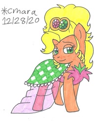 Size: 794x993 | Tagged: safe, artist:cmara, imported from derpibooru, applejack, earth pony, pony, alternate hairstyle, applejewel, bedroom eyes, clothes, dress, female, mare, simple background, solo, traditional art, white background