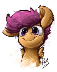 Size: 1053x1314 | Tagged: safe, artist:rigbyh00ves, artist:th3ipodm0n, imported from derpibooru, scootaloo, pegasus, pony, cute, cutealoo, female, filly, floppy ears, nostrils, simple background, smiling, solo, spread wings, white background, wings
