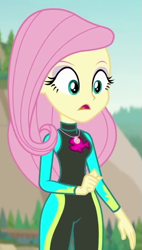 Size: 389x683 | Tagged: safe, imported from derpibooru, screencap, fluttershy, aww... baby turtles, equestria girls, equestria girls series, clothes, cropped, fluttershy's wetsuit, geode of fauna, magical geodes, solo, swimsuit, wetsuit