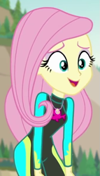 Size: 341x598 | Tagged: safe, imported from derpibooru, screencap, fluttershy, aww... baby turtles, equestria girls, equestria girls series, clothes, cropped, fluttershy's wetsuit, geode of fauna, magical geodes, solo, swimsuit, wetsuit