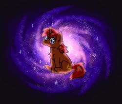 Size: 2512x2160 | Tagged: safe, artist:beaver, imported from derpibooru, oc, oc only, oc:rayven, pony, unicorn, galaxy, male, sitting, solo