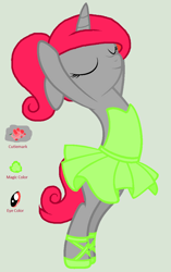 Size: 725x1156 | Tagged: safe, artist:mermaidcalledmeriel, imported from derpibooru, oc, oc:petal dance, unicorn, arms in the air, ballerina, ballet, ballet slippers, bipedal, clothes, cutie mark, dancing, en pointe, pose, reference sheet, tutu