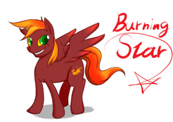 Size: 1280x904 | Tagged: safe, artist:ero-bee, imported from derpibooru, oc, oc only, oc:burning star, pegasus, pony, grin, pegasus oc, simple background, smiling, solo, white background, wings