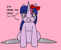 Size: 662x543 | Tagged: safe, artist:theedgyduck, imported from derpibooru, twilight sparkle, pony, unicorn, 1000 hours in ms paint, bow, bronybait, crying, dialogue, female, looking at you, mare, scissor blade, scissor twilight, sitting, solo, talking, talking to viewer, tears of joy, unicorn twilight