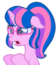 Size: 576x662 | Tagged: safe, artist:muhammad yunus, artist:tanahgrogot, imported from derpibooru, oc, oc only, oc:hsu amity, alicorn, pony, base used, cute, female, floppy ears, glasses, mare, medibang paint, ocbetes, open mouth, pink body, sad, simple background, solo, transparent background