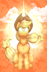 Size: 1536x2308 | Tagged: safe, artist:nivimonster, imported from derpibooru, applejack, earth pony, pony, female, glowing eyes, hat, mare, solo, stars