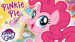 Size: 1280x720 | Tagged: safe, imported from derpibooru, pinkie pie, guitar, musical instrument, my little pony logo, youtube thumbnail