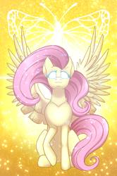 Size: 1536x2308 | Tagged: safe, artist:nivimonster, imported from derpibooru, fluttershy, pegasus, pony, female, glowing eyes, mare, spread wings, wings