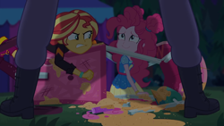 Size: 1334x750 | Tagged: safe, imported from derpibooru, screencap, pinkie pie, sunset shimmer, equestria girls, equestria girls series, sunset's backstage pass!, spoiler:eqg series (season 2), angry