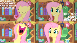Size: 2000x1126 | Tagged: safe, edit, edited screencap, editor:quoterific, imported from derpibooru, screencap, fluttershy, pegasus, pony, season 1, stare master, cute, female, shyabetes, solo