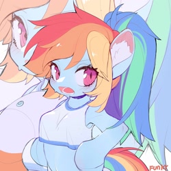 Size: 2048x2048 | Tagged: safe, artist:amo, imported from derpibooru, rainbow dash, pegasus, semi-anthro, arm hooves, breasts, busty rainbow dash, clothes, ponytail, solo, sweat, tanktop, zoom layer