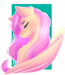 Size: 800x924 | Tagged: safe, artist:kat-the-true-kitkat, artist:thefillyfill, imported from derpibooru, fluttershy, pegasus, pony, bust, chest fluff, ear fluff, eyes closed, female, mare, outline, partial background, portrait, profile, solo, spread wings, stray strand, white outline, wings