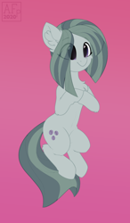 Size: 2582x4414 | Tagged: safe, artist:airfly-pony, imported from derpibooru, marble pie, earth pony, pony, chest fluff, cute, ear fluff, female, high res, hooves together, marblebetes, mare, pink background, signature, simple background, smiling, solo, three quarter view