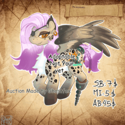 Size: 450x450 | Tagged: safe, artist:ghostfox, imported from derpibooru, oc, oc only, cheetah, hybrid, pegasus, pony, adoptable, animated, auction, auction open, badass, boss, clothes, disguise, female, pirate, sexy, solo