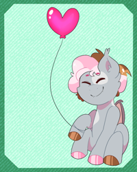 Size: 2000x2500 | Tagged: safe, artist:von babbitt, imported from derpibooru, oc, oc only, oc:stir stick, bat pony, pony, balloon, bat pony oc, bat wings, colt, cute, ear fluff, fangs, male, solo, wings