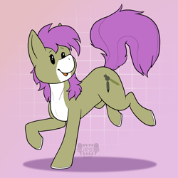 Size: 1500x1500 | Tagged: safe, artist:sursiq, imported from derpibooru, oc, oc only, earth pony, pony, chibi, commission, cute, cutie mark, dot eyes, earth pony oc, hooves up, open mouth, purple hair, raised hoof, raised leg, raised tail, solo, tail