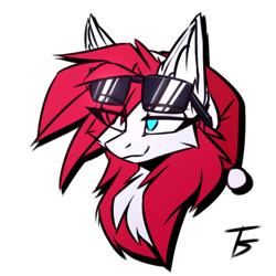 Size: 512x512 | Tagged: safe, artist:thefunnysmile, imported from derpibooru, oc, oc only, oc:red top, pony, bust, chest fluff, christmas, ear fluff, hat, holiday, portrait, santa hat, smiling, smirk, solo, sunglasses