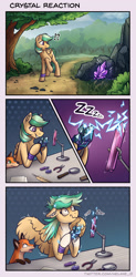 Size: 1600x3261 | Tagged: safe, artist:helmie-art, artist:helmie-d, imported from derpibooru, oc, oc only, oc:summer ray, fox, pegasus, pony, crystal, electricity, electrocution, magnifying glass, pliers