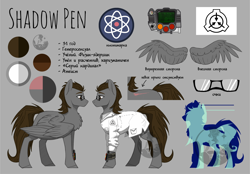 Size: 13527x9406 | Tagged: artist needed, safe, artist:alrumoon.art, artist:alrumoon_art, imported from derpibooru, oc, oc only, oc:shadow pan, pegasus, pony, fallout equestria, absurd resolution, clothes, male, pipbuck, scientist, scp foundation, solo