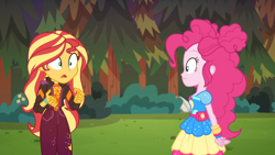 Size: 1334x750 | Tagged: safe, imported from derpibooru, screencap, pinkie pie, sunset shimmer, equestria girls, equestria girls series, sunset's backstage pass!, spoiler:eqg series (season 2)