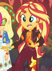 Size: 482x657 | Tagged: safe, imported from derpibooru, screencap, applejack, pinkie pie, sunset shimmer, equestria girls, equestria girls series, sunset's backstage pass!, spoiler:eqg series (season 2), cropped