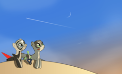 Size: 3134x1913 | Tagged: safe, artist:alignac, imported from ponybooru, oc, oc:anon, oc:morgan, oc:thunderbolt, original species, plane pony, pony, a-10 thunderbolt ii, ace combat, adfx-02 morgan, moon, plane, ponified, shooting star, sky, wallpaper