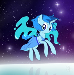 Size: 2440x2458 | Tagged: safe, artist:alignac, imported from ponybooru, pony, unicorn, clothes, dress, floating, lapis lazuli (steven universe), ponified, solo, space, stars, steven universe, water