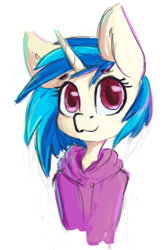 Size: 490x749 | Tagged: safe, artist:laptopdj, imported from derpibooru, dj pon-3, vinyl scratch, pony, unicorn, bust, clothes, female, hoodie, looking at you, mare, simple background, smiling, solo, white background