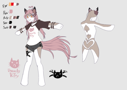 Size: 1280x904 | Tagged: safe, artist:ero-bee, imported from derpibooru, oc, oc only, anthro, cat, cat pony, original species, unguligrade anthro, clothes, duo, female, gray background, reference sheet, shorts, simple background, t pose