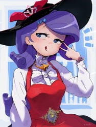 Size: 2400x3200 | Tagged: safe, artist:fuyugi, artist:nendo, imported from derpibooru, rarity, human, clothes, female, hat, humanized, solo, tongue out