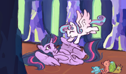 Size: 481x282 | Tagged: safe, artist:fizpup, imported from derpibooru, princess flurry heart, twilight sparkle, whammy, alicorn, aunt and niece, auntie twilight, cute, duo, eyes closed, female, filly, mare, playing, smiling, twilight sparkle (alicorn), underhoof