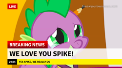 Size: 1005x562 | Tagged: safe, edit, edited screencap, imported from derpibooru, screencap, spike, dragon, the ending of the end, break your own news, breaking news, crying, good end, love, pencil, pencil behind ear, solo, spikelove, tears of joy, teary eyes, winged spike, wings