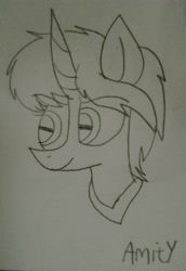 Size: 2544x3688 | Tagged: safe, artist:muhammad yunus, artist:tanahgrogot, imported from derpibooru, pony, unicorn, >:), aelita schaeffer, code lyoko, drawing, female, mare, pencil drawing, photo, ponified, smiling, solo, traditional art