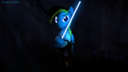 Size: 3840x2160 | Tagged: safe, artist:dawnyr, artist:dawnyrs, imported from derpibooru, oc, oc only, oc:dawny, pegasus, pony, 3d, bipedal, crossover, forest, jedi, lightsaber, male, night, solo, source filmmaker, stallion, star wars, weapon