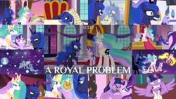 Size: 1974x1111 | Tagged: safe, edit, edited screencap, editor:quoterific, imported from derpibooru, screencap, daybreaker, derpy hooves, indian summer, nightmare moon, princess celestia, princess luna, raspberry cream, starlight glimmer, twilight sparkle, a royal problem, ballerina, clothes, queen derpy, tutu, twilarina