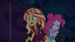 Size: 1334x750 | Tagged: safe, imported from derpibooru, screencap, pinkie pie, sunset shimmer, equestria girls, equestria girls series, sunset's backstage pass!, spoiler:eqg series (season 2), geode of empathy, geode of sugar bombs, magical geodes, music festival outfit