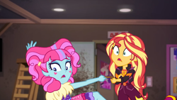 Size: 1334x750 | Tagged: safe, imported from derpibooru, screencap, kiwi lollipop, sunset shimmer, equestria girls, equestria girls series, sunset's backstage pass!, spoiler:eqg series (season 2), duo, duo female, female, geode of empathy, k-lo, magical geodes, music festival outfit, shrunken pupils