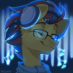 Size: 1500x1500 | Tagged: safe, artist:trickate, imported from derpibooru, oc, oc only, oc:soundwave, pony, bust, headphones, male, solo