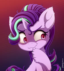 Size: 2160x2400 | Tagged: safe, artist:symbianl, imported from derpibooru, starlight glimmer, pony, unicorn, :3, cheek fluff, ear fluff, evil grin, glowing eyes, grin, high res, leg fluff, neck fluff, red eyes take warning, sinister, smiling, solo