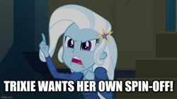 Size: 896x500 | Tagged: safe, edit, edited screencap, imported from derpibooru, screencap, trixie, equestria girls, rainbow rocks, caption, female, image macro, meme, op is a trixie fan, solo, text, trixie yells at everything