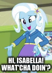 Size: 500x699 | Tagged: safe, imported from derpibooru, trixie, equestria girls, equestria girls series, forgotten friendship, hand on hip, phineas and ferb, text