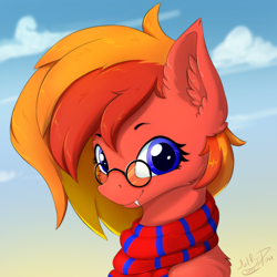 Size: 1000x1000 | Tagged: safe, artist:wolfypon, imported from derpibooru, oc, oc only, bat pony, pony, clothes, female, glasses, mare, scarf, solo