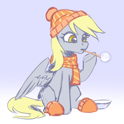 Size: 1424x1424 | Tagged: safe, artist:nancy-05, imported from derpibooru, derpy hooves, pegasus, pony, blowing bubbles, bubble, clothes, cute, derpabetes, female, hat, mare, scarf, soap bubble, solo