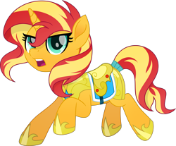 Size: 5483x4530 | Tagged: safe, artist:inaactive, artist:pumpkinpieforlife, imported from derpibooru, sunset shimmer, pony, unicorn, my little pony: the movie, absurd resolution, armor, female, guardsmare, mare, movie accurate, royal guard, royal guard armor, saddle, simple background, solo, tack, tail wrap, transparent background, vector