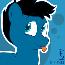 Size: 750x750 | Tagged: safe, artist:icecreamjaxxie, imported from derpibooru, oc, oc only, oc:pony video maker, pegasus, pony, :p, abstract background, icon, male, smiling, solo, stallion, tongue out