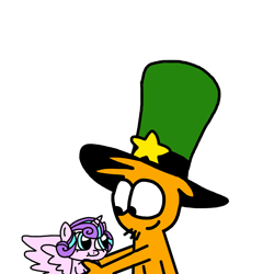 Size: 1600x1600 | Tagged: safe, artist:mega-shonen-one-64, imported from derpibooru, princess flurry heart, alicorn, pony, baby, crossover, friendshipping, hat, holding a pony, simple background, wander (wander over yonder), wander over yonder, white background