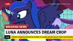 Size: 1280x720 | Tagged: safe, edit, edited screencap, imported from derpibooru, screencap, princess luna, a royal problem, break your own news, breaking news, offscreen character, solo focus